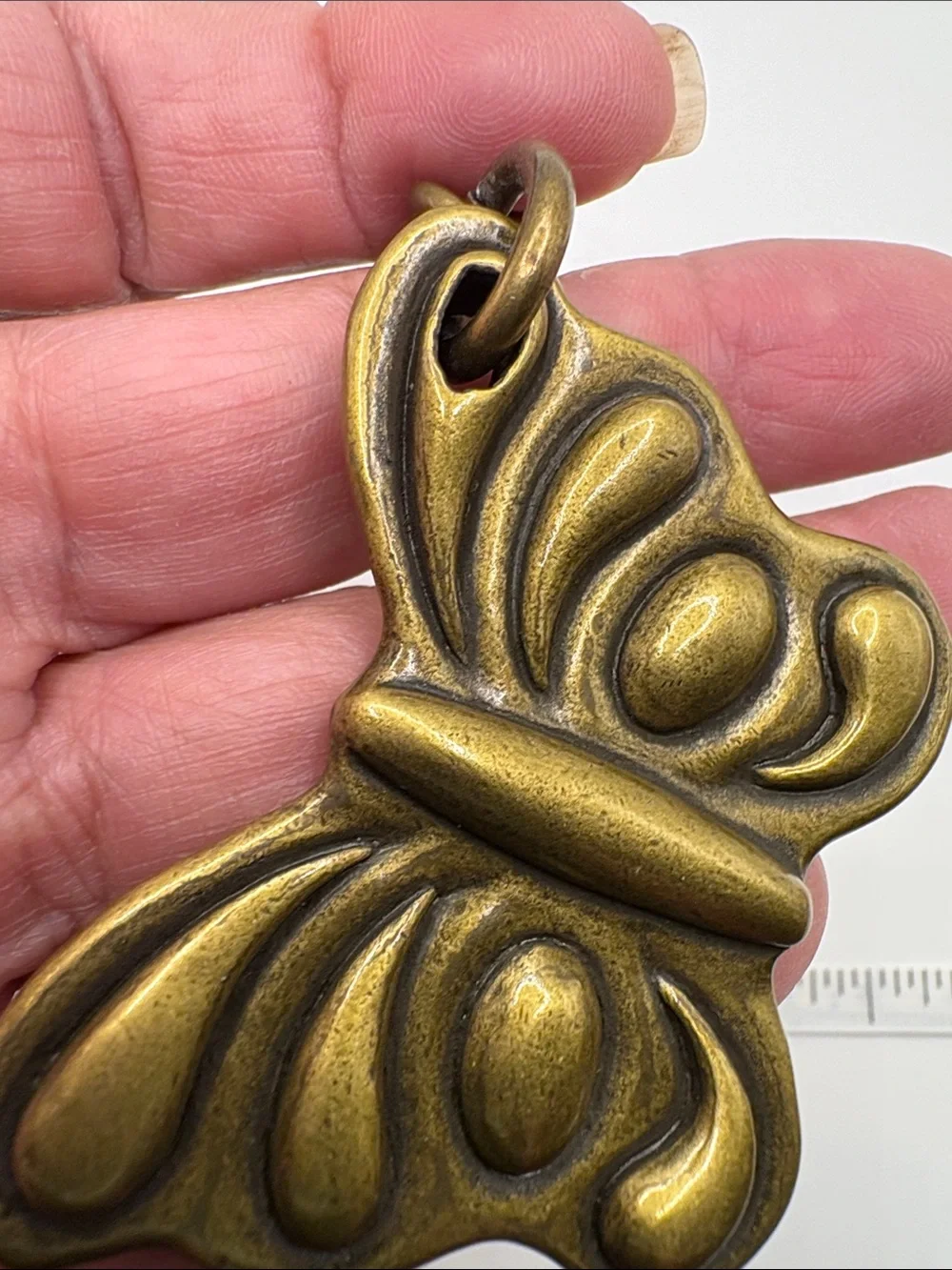 Mulberry Antique Brass Butterfly Keychain with Garnet-Tone Accents